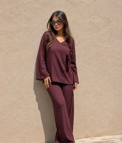 Velora Kimono Co-ord Set with wide-leg pants, front view - Roo Roo